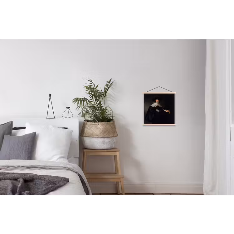 Het huwelijksportret van Marten Soolmans - Rembrandt van Rijn textielposter latten blank klein -woonkamer