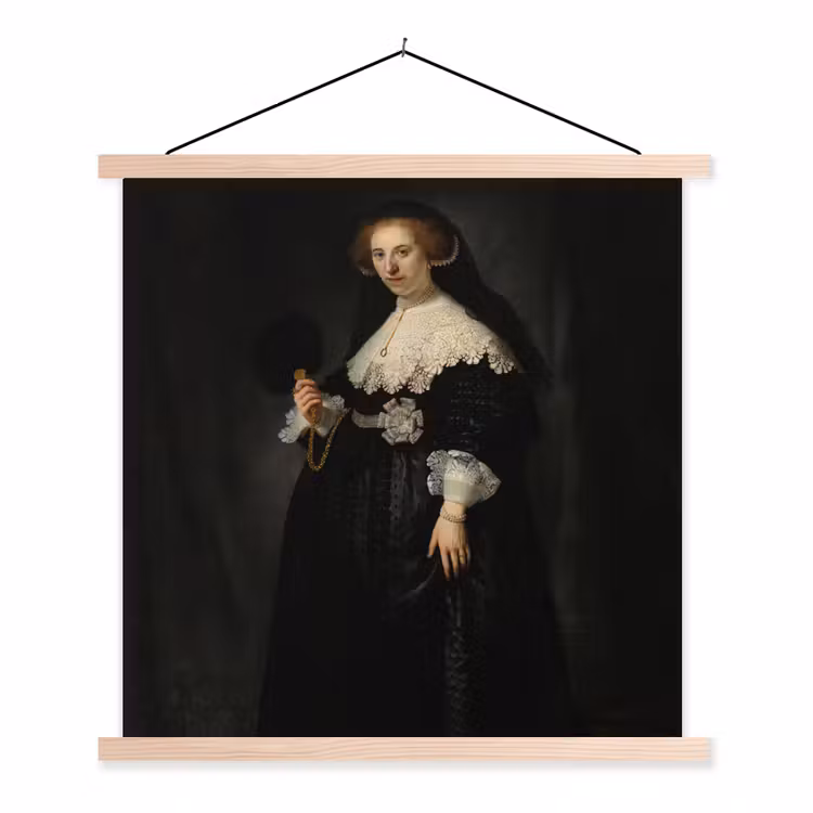 Het huwelijksportret van Oopjen Coppit - Rembrandt van Rijn textielposter latten blank klein -3d