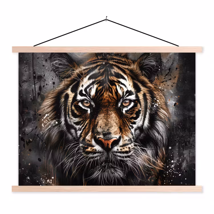 Tijger - Dieren - Portret - Luxe - Zwart textielposter latten blank klein -3d