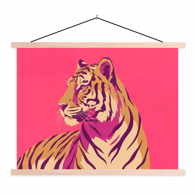 Tijger - Modern - Neon textielposter latten blank klein -3d