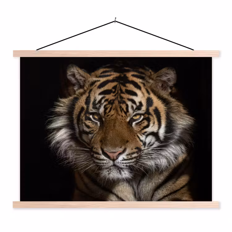 Tijger - Wilde dieren - Portret textielposter latten blank klein -3d