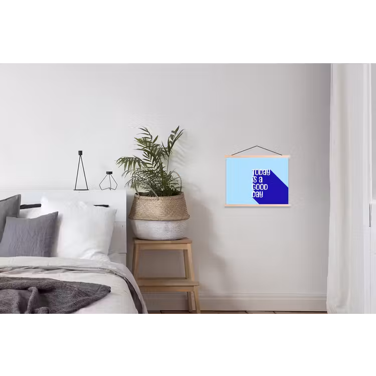 Today is a good day - Blauw - Schaduw textielposter latten blank klein -woonkamer
