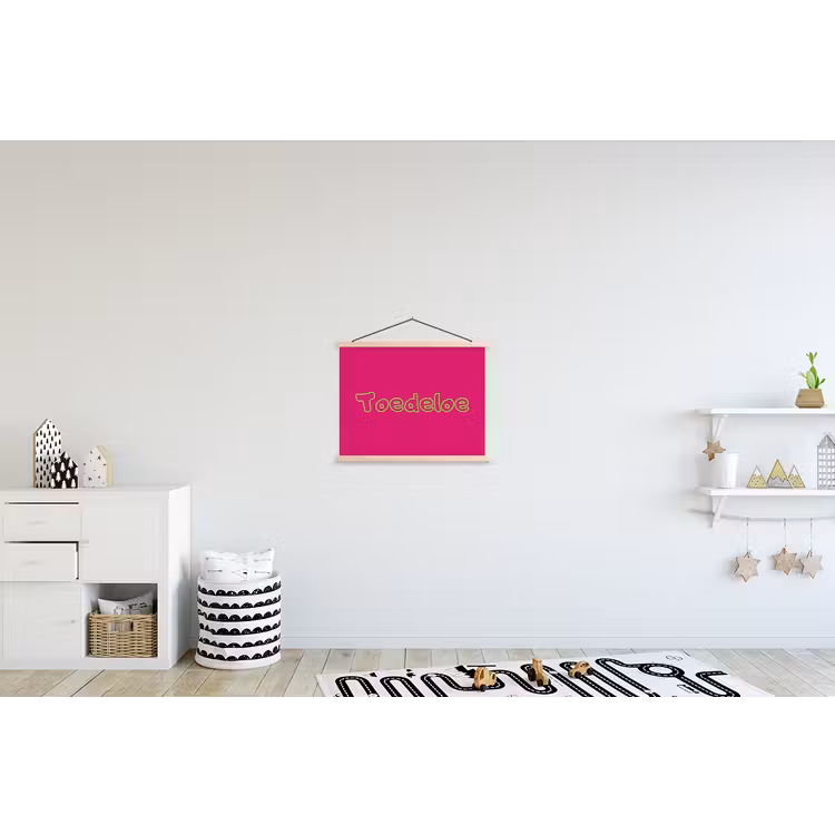 Toedeloe - Groen - Roze textielposter latten blank klein -kinderkamer