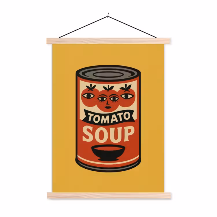 Tomatensoep - Gezichtje - Illustratie - Rood textielposter latten blank klein -3d