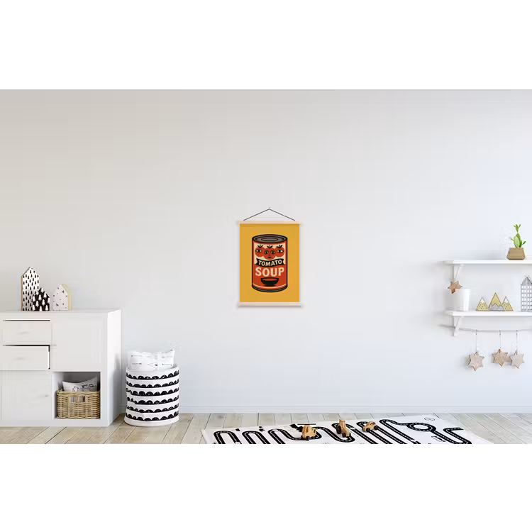 Tomatensoep - Gezichtje - Illustratie - Rood textielposter latten blank klein -kinderkamer