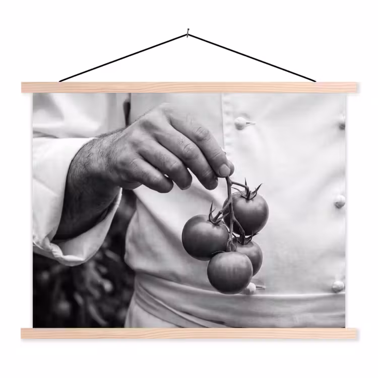Tomaten - Chef - Zwart - Wit textielposter latten blank klein -3d