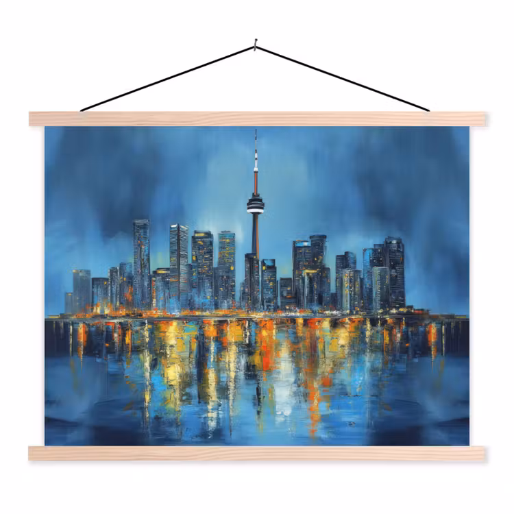 Skyline Toronto - Water - Stadslichten - Toren textielposter latten blank klein -3d