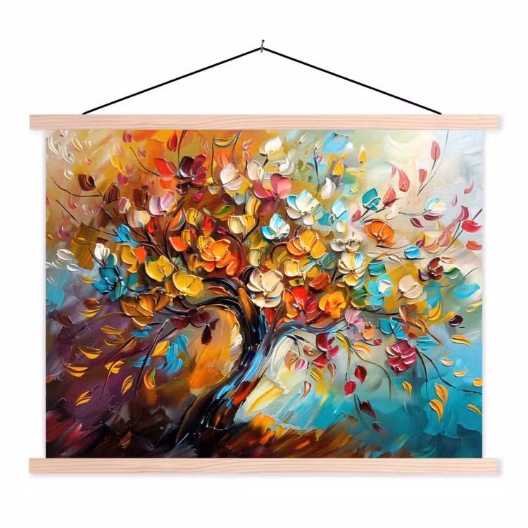 Boom - Abstract - Kleurrijk - Bloemen textielposter latten blank klein -3d