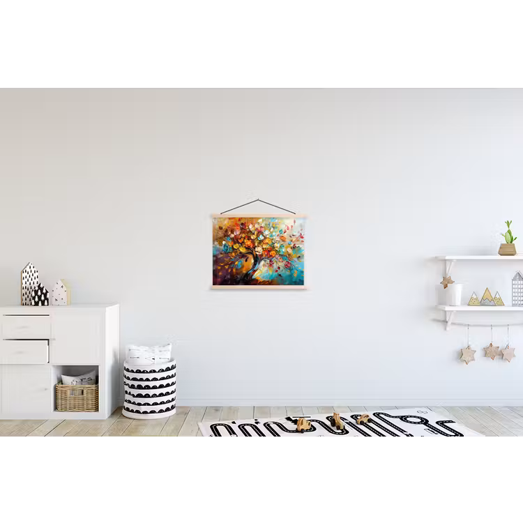 Boom - Abstract - Kleurrijk - Bloemen textielposter latten blank klein -kinderkamer