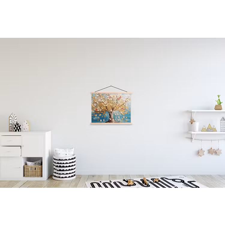 Boom - Blauw - Goud - Abstract - Modern textielposter latten blank klein -kinderkamer