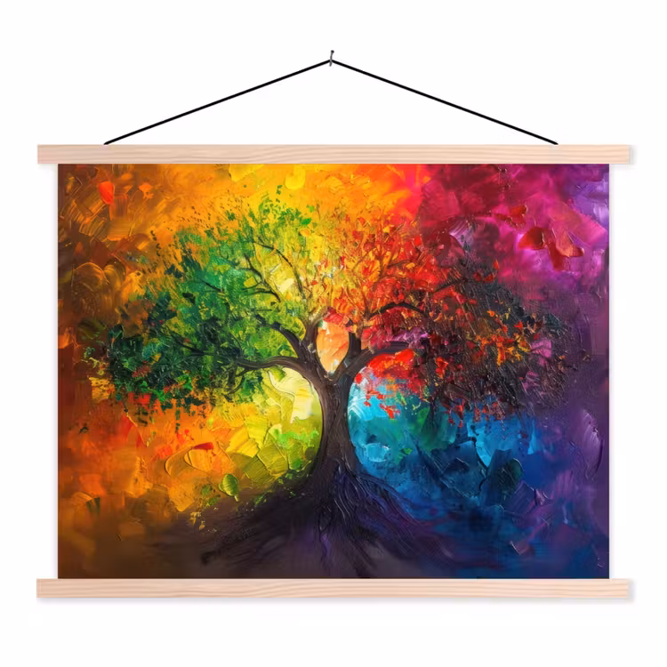 Boom - Kleurrijk - Modern - Abstract textielposter latten blank klein -3d