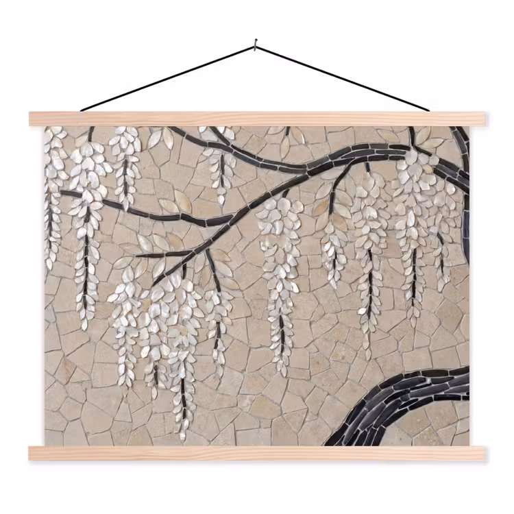 Boom - Bloemen - Mozaïek - Kunst - Wit textielposter latten blank klein -3d