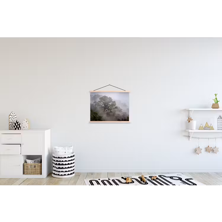 Boom - Mistig - Bos - Groen - Natuur textielposter latten blank klein -kinderkamer