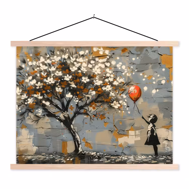 Boom - Graffiti - Banksy Style - Balloon Girl textielposter latten blank klein -3d