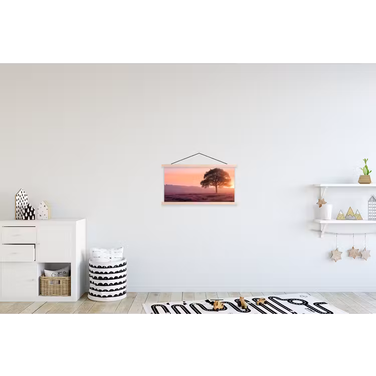Boom - Heide - Zonsopgang textielposter latten blank klein -kinderkamer
