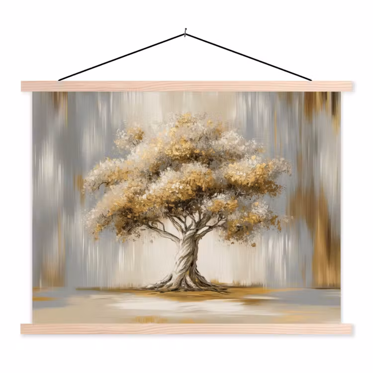 Boom - Bladeren - Abstract - Wit textielposter latten blank klein -3d