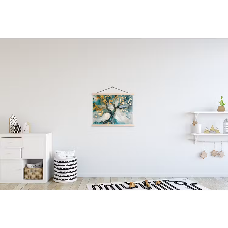 Boom - Modern - Verflook - Turquoise - Goud textielposter latten blank klein -kinderkamer