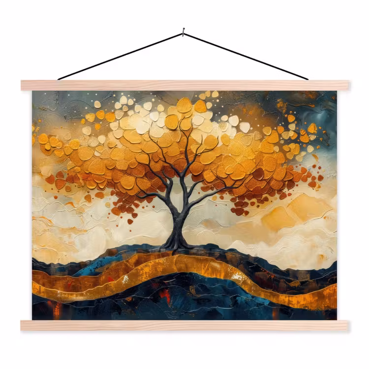 Boom - Natuur - Goud - Modern textielposter latten blank klein -3d