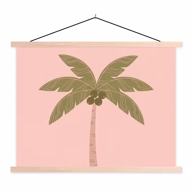 Boom - Palm - Natuur - Illustratie - Roze textielposter latten blank klein -3d