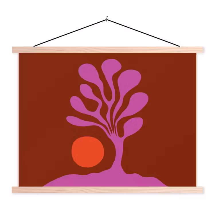 Boom - Paars - Cirkel - Vloeiend textielposter latten blank klein -3d