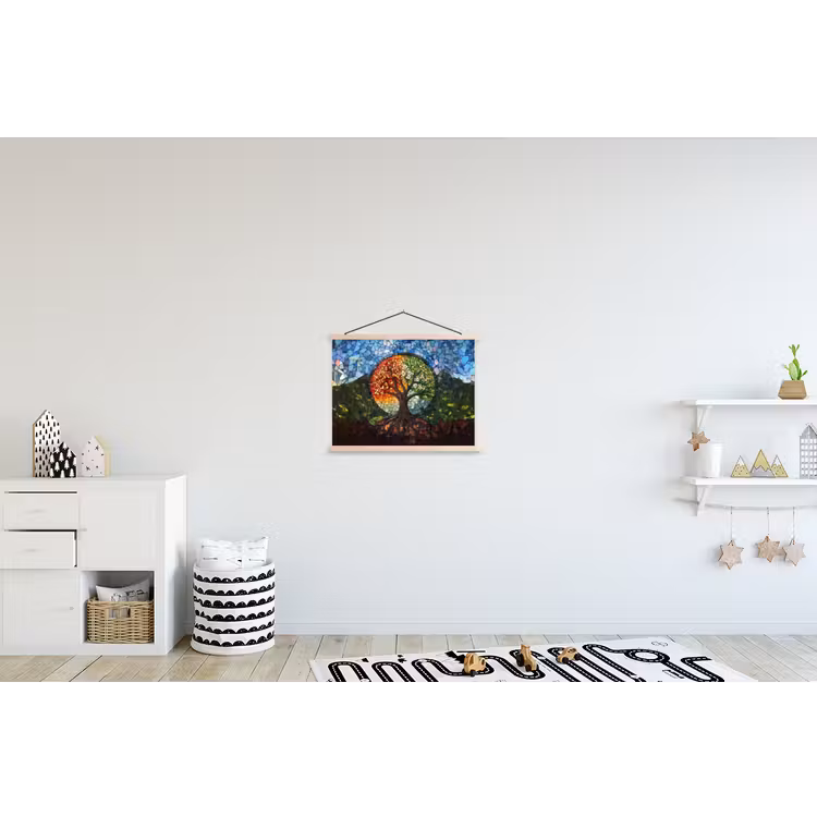 Boom - Seizoenen - Mozaïek - Bergen textielposter latten blank klein -kinderkamer