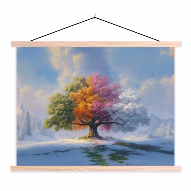 Boom - Seizoenen - Winter - Landschap textielposter latten blank klein -3d