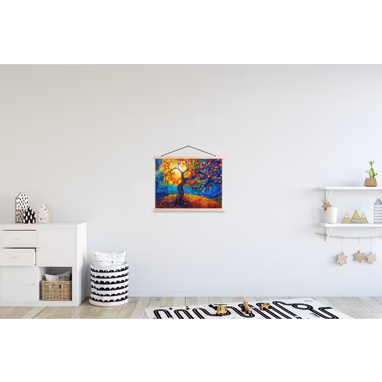 Boom - Zon - Verflook - Kleuren - Abstract textielposter latten blank klein -kinderkamer