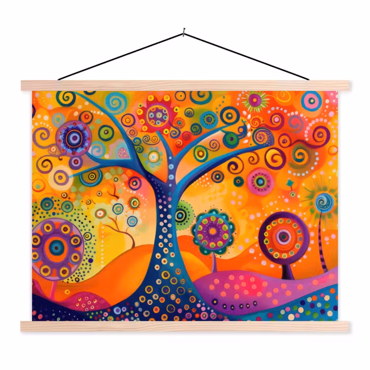 Boom - Levensboom - Abstract - Kleurrijk textielposter latten blank klein -3d