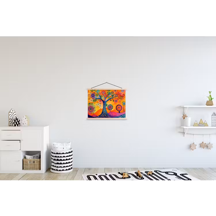 Boom - Levensboom - Abstract - Kleurrijk textielposter latten blank klein -kinderkamer