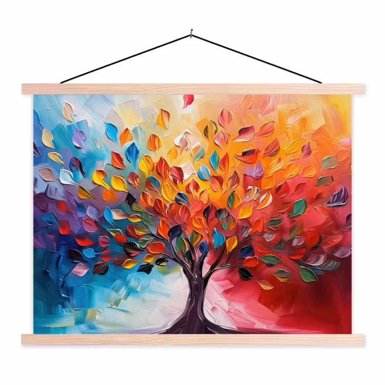 Boom - Levensboom - Kleurrijk - Abstract textielposter latten blank klein -3d