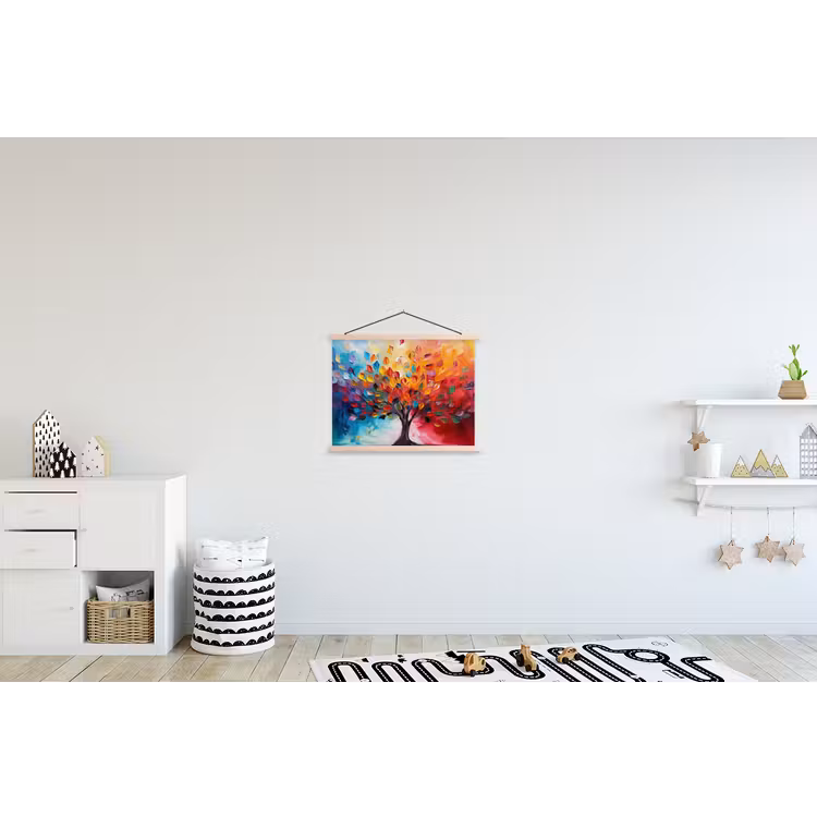Boom - Levensboom - Kleurrijk - Abstract textielposter latten blank klein -kinderkamer