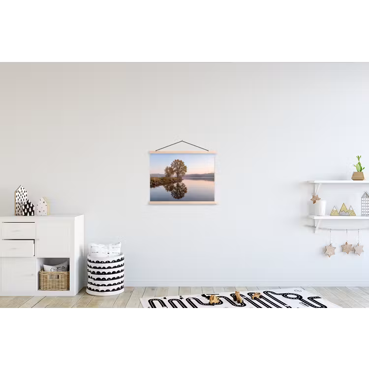 Bomen - Reflectie - Water - Zonsopgang - Serene textielposter latten blank klein -kinderkamer