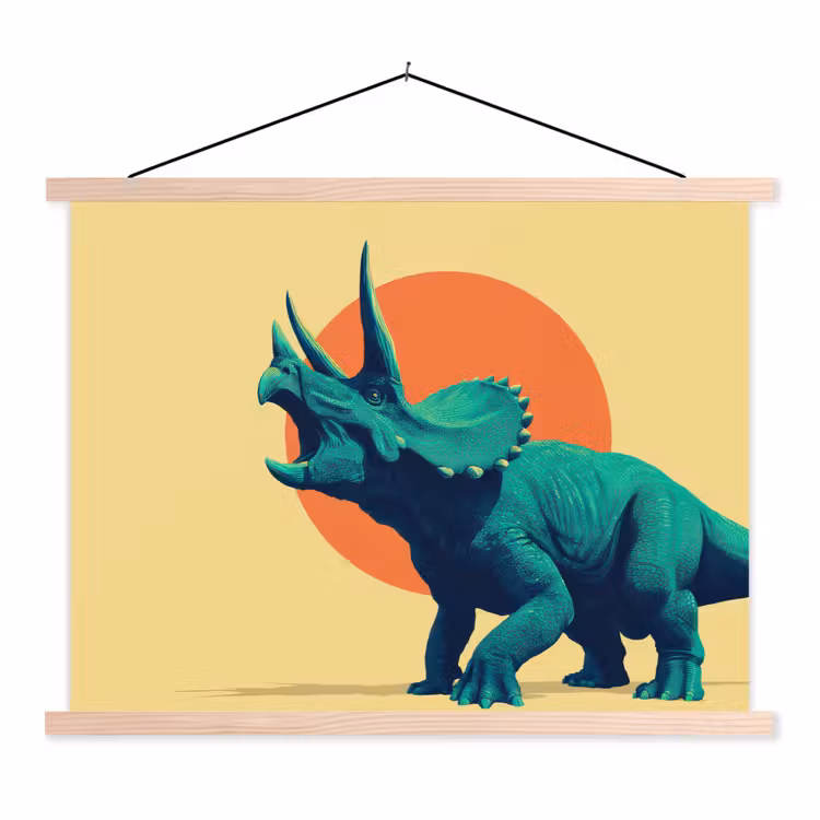 Triceratops - Cirkel - Oranje - Hoorns textielposter latten blank klein -3d