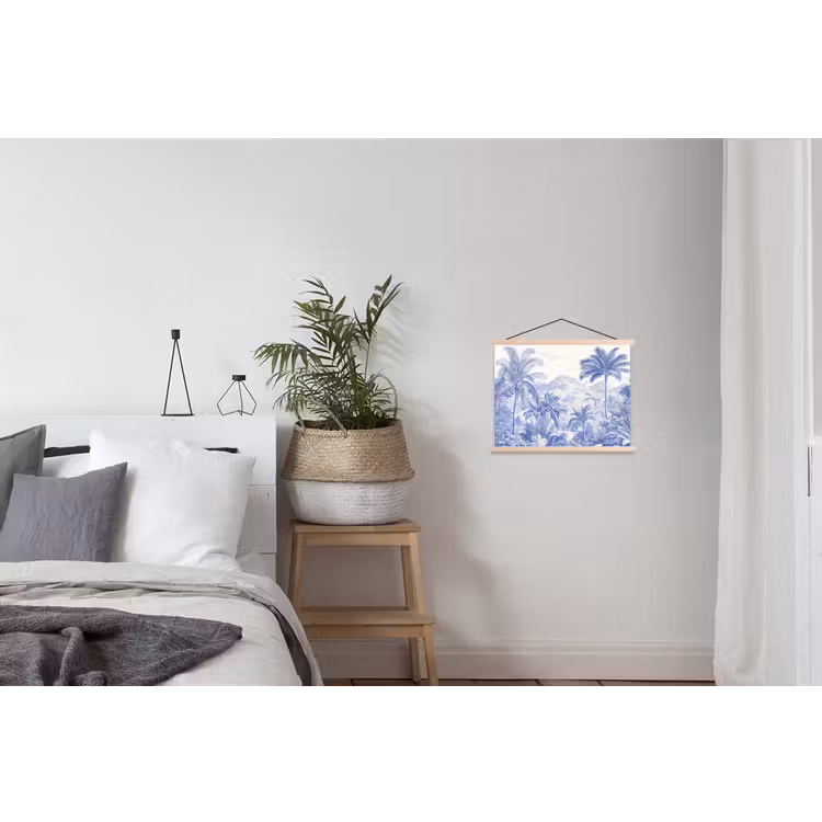 Tropisch - Jungle - Blauw textielposter latten blank klein -woonkamer