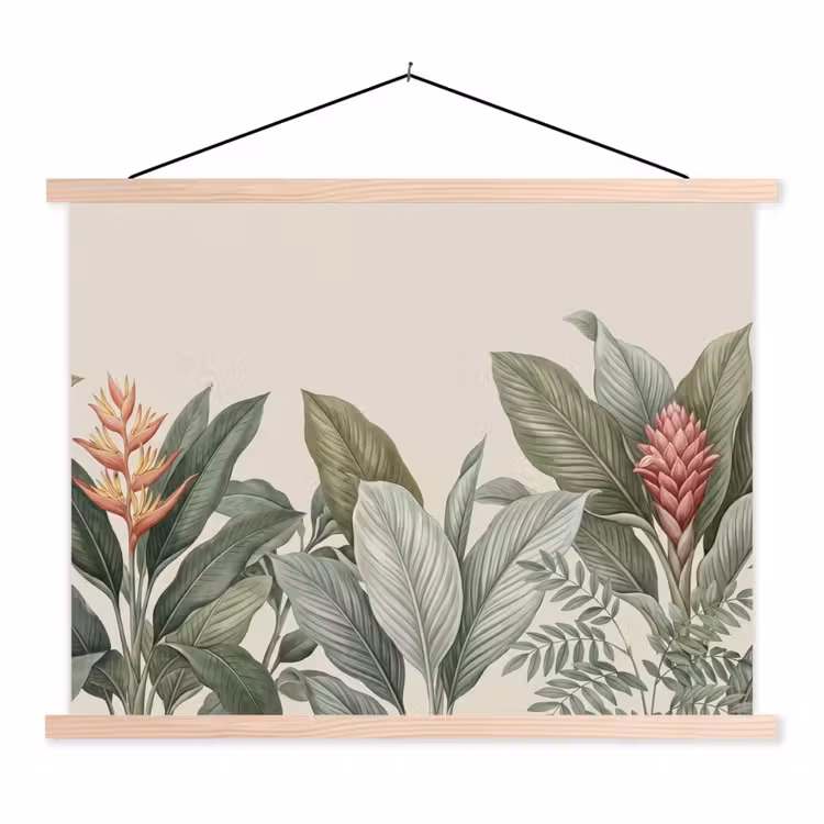 Tropisch - Planten - Modern - Groen textielposter latten blank klein -3d