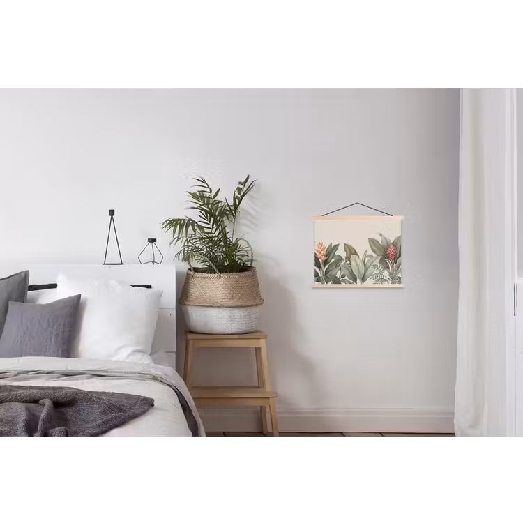 Tropisch - Planten - Modern - Groen textielposter latten blank klein -woonkamer