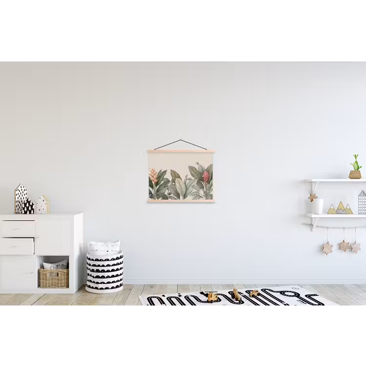 Tropisch - Planten - Modern - Groen textielposter latten blank klein -kinderkamer