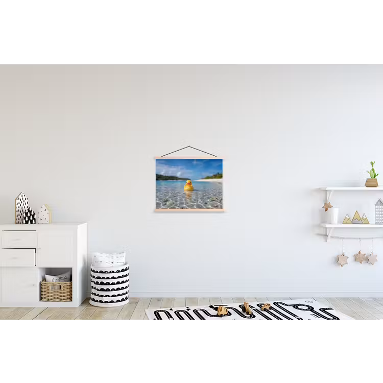 Tropisch - Badeend - geel textielposter latten blank klein -kinderkamer