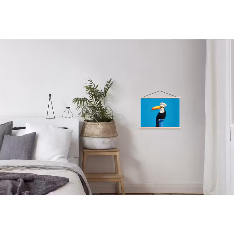 Tucan - Sokkel - Vogel - Koksmuts textielposter latten blank klein -woonkamer