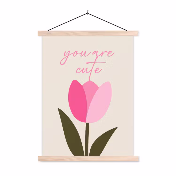 Tulp - Roze - Valentijn - Bloem textielposter latten blank klein -3d