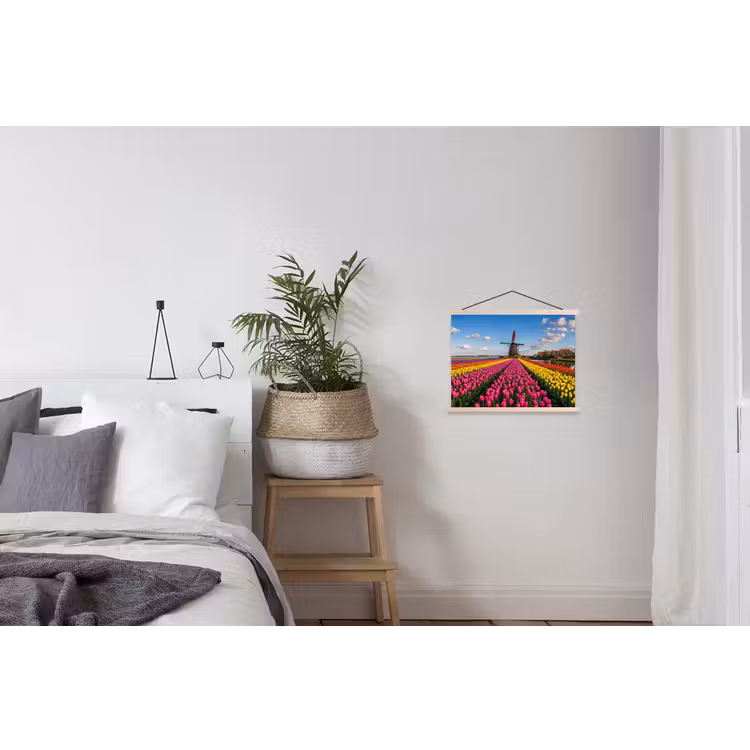 Tulpen - Holland - Molen - Kleurrijk textielposter latten blank klein -woonkamer