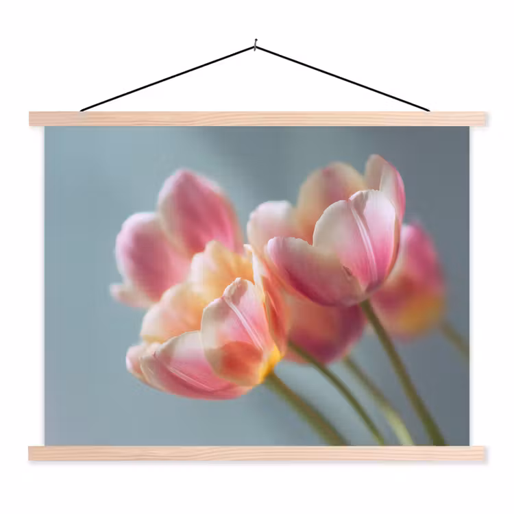 Tulpen - Roze - Stelen textielposter latten blank klein -3d