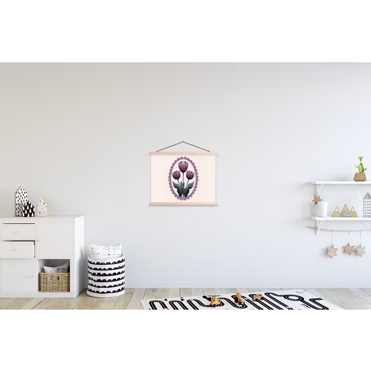 Tulpen - Paars - Lijst - Bladeren textielposter latten blank klein -kinderkamer