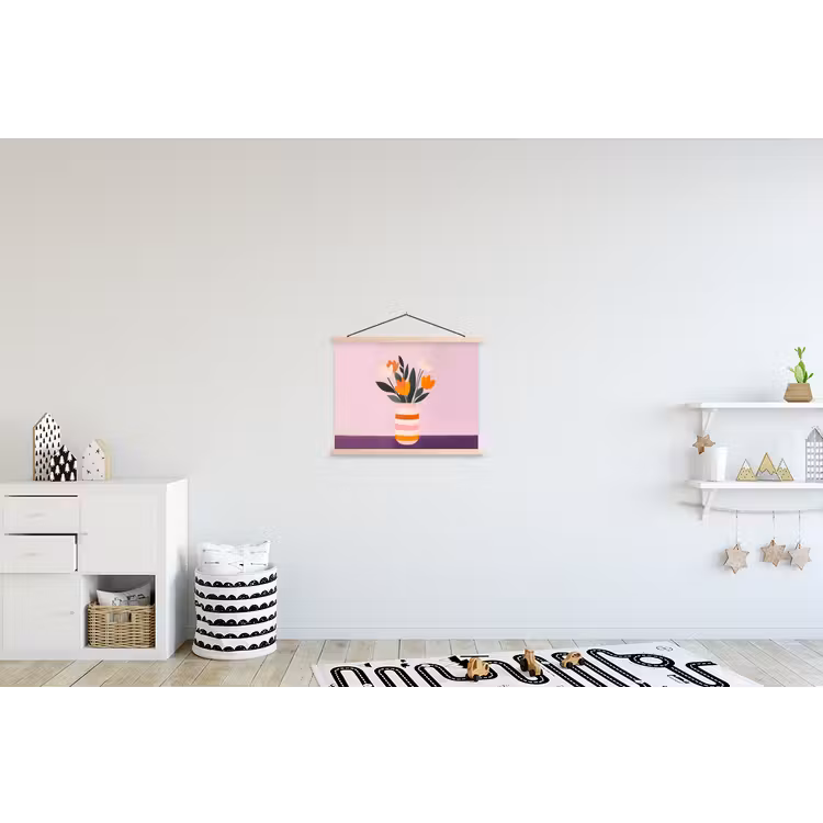 Tulpen - Vaas - Strepen - Paars textielposter latten blank klein -kinderkamer