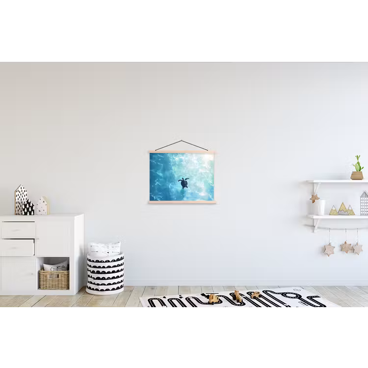 Schildpad - Zee - Blauw - Schittering textielposter latten blank klein -kinderkamer