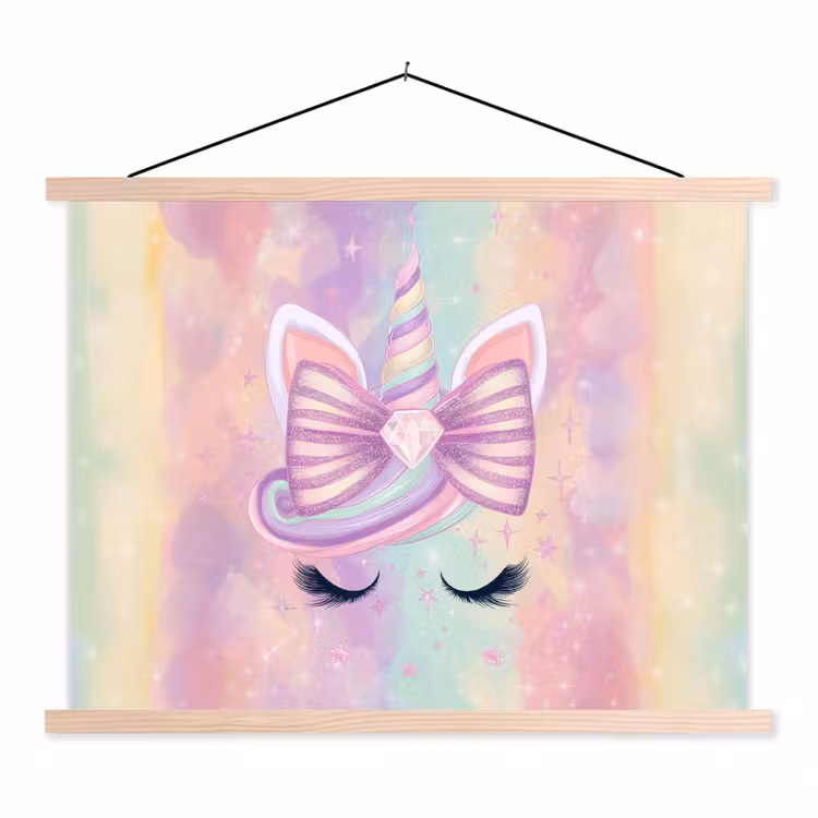 Eenhoorn - Glitters - Regenboog - Pastel textielposter latten blank klein -3d