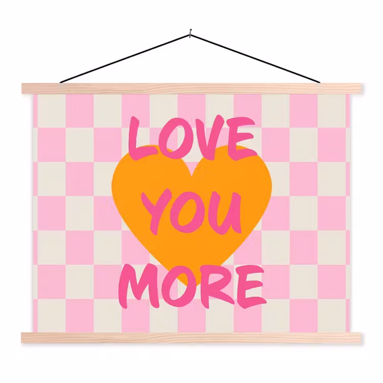Valentijn - Love - Roze - Oranje textielposter latten blank klein -3d