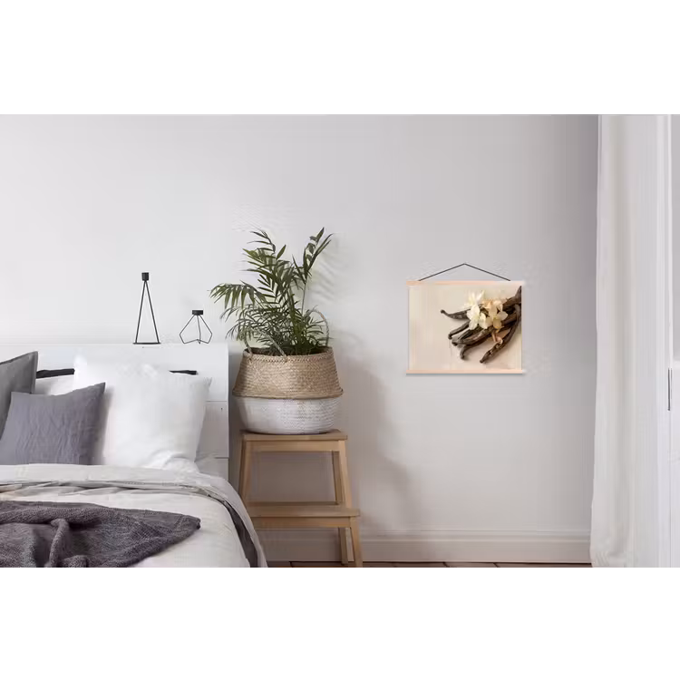 Vanille - Bloemen - Beige textielposter latten blank klein -woonkamer