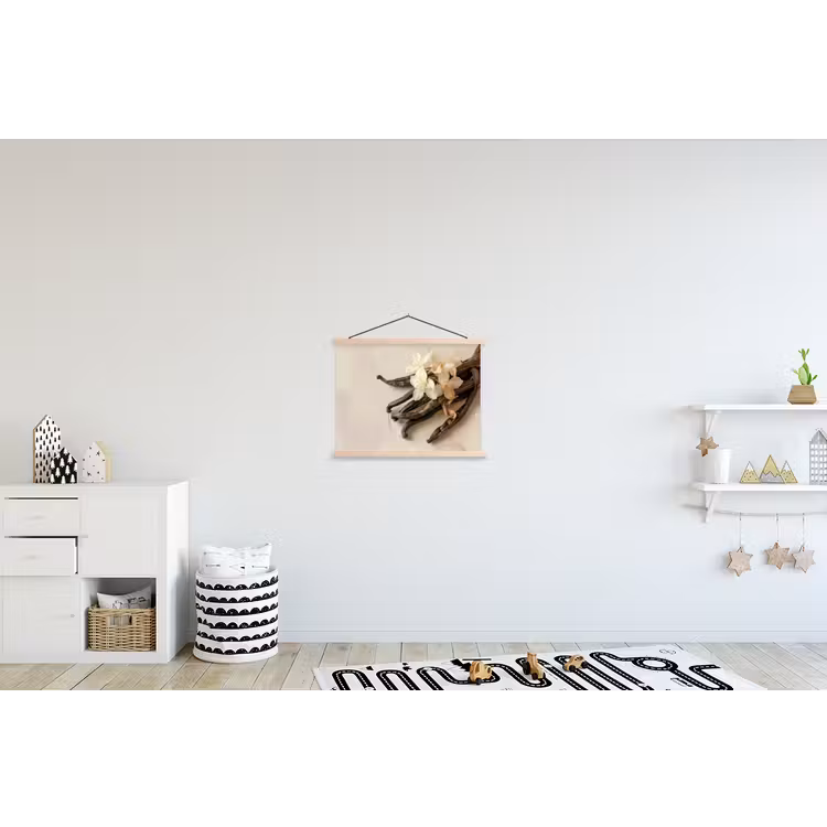 Vanille - Bloemen - Beige textielposter latten blank klein -kinderkamer