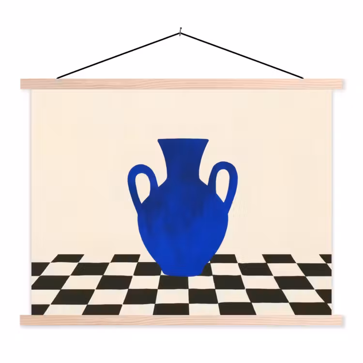 Vaas - Blauw - Geblokt - Modern textielposter latten blank klein -3d